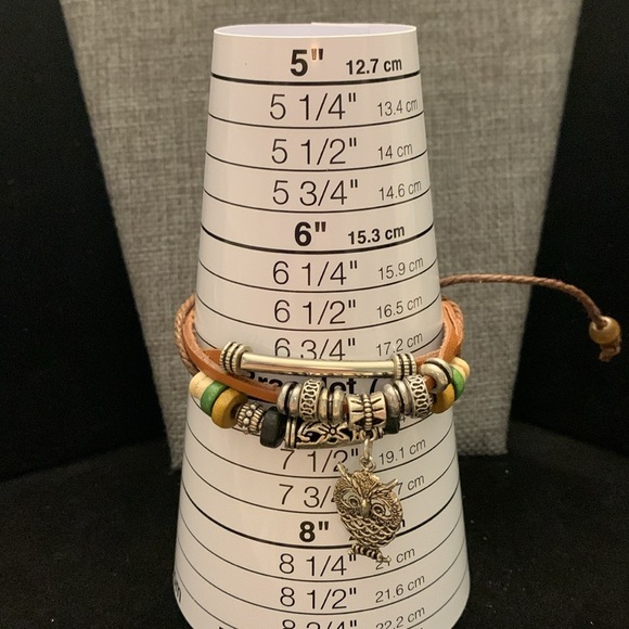 ♥️ Sale 3for$15! Adjust Leather Beaded Bracelet w/ Owl Charm fits size 7” & up - Picture 5 of 5